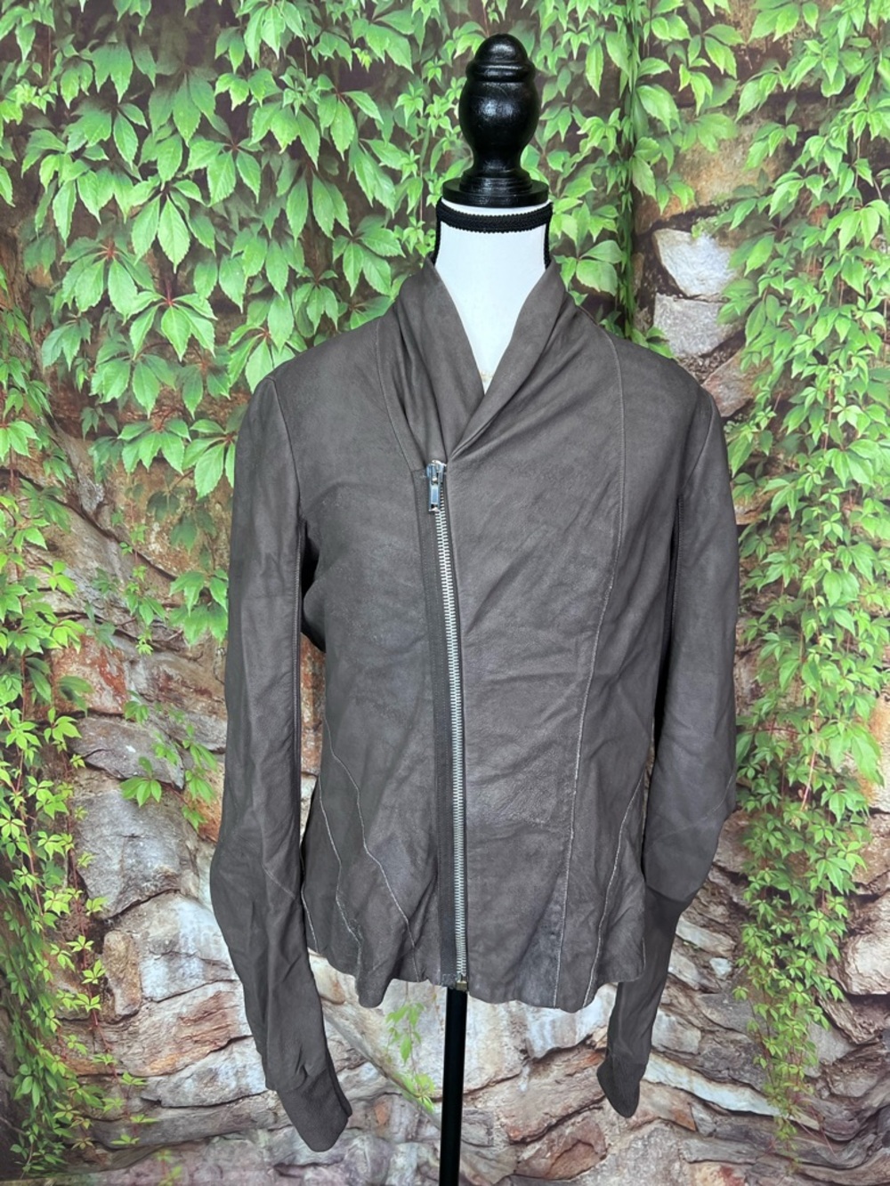 RICK OWENS Max-Style Lamb Leather Distressed Leather Moto Jacket in Dust, 48/14 - Picture 2 of 16